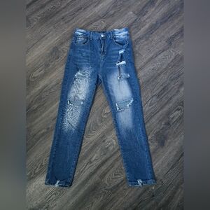 Trendy Blue Women's  Ripped Skinny Jeans